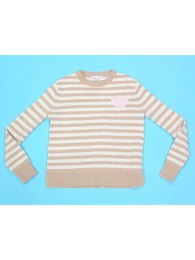 THE CASHMERE PROJECT Beige/White Striped Pink Heart Sweater Cashmere XS /852